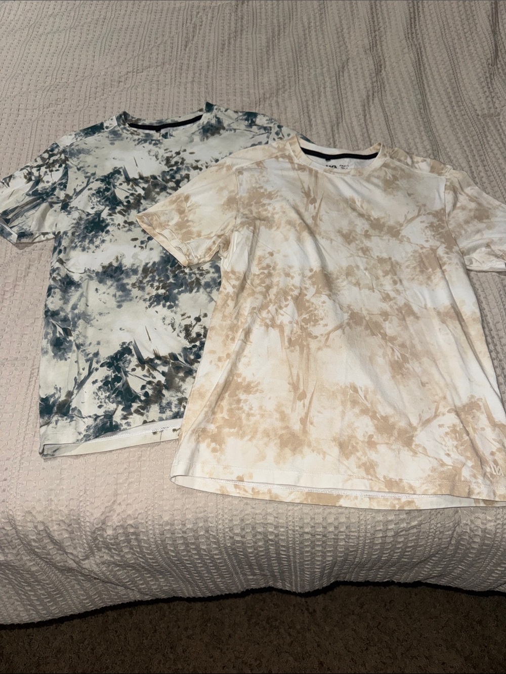 Tie-Dye Short Sleeve Crewneck T-Shirt - Beige and Teal